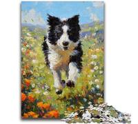 Jigsaws Puzzles 1000 Pieces for Teenagers Gifts Running Border Collie Puzzles for Adults,Fun Games Wall Decoration Unique Birthday And Xmas Gifts (50x75cm)