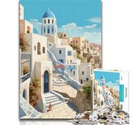Jigsaws Puzzles 1000 Pieces for Teenagers Gifts Santorini Greece Travel,Help The Brain Exercise Addictive Toys to Cultivate Patience Enhance Memory (38x26cm)
