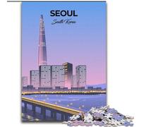 Jigsaws Puzzles 1000 Pieces for Teenagers Gifts Seoul Skyline Illustration, Analysis And Logic with Fully Interlocking Randomly Shaped Pieces for And Age 14 Years Up 50x75cm