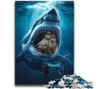 Jigsaws Puzzles 1000 Pieces for Teenagers Gifts Sharks And Pirate Ships Educational Game Challenge Toy Wall Decoration Unique Birthday And Xmas Gifts 38x26cm