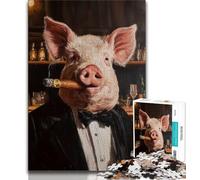 Jigsaws Puzzles 1000 Pieces for Teenagers Gifts Smoking Pig,Educational Family Game Suitable for Desktop Decoration 38x26cm