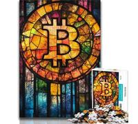Jigsaws Puzzles 1000 Pieces for Teenagers Gifts Stained Glass Bitcoin Teenager Jigsaw,Vibrant And Unique Design Relaxing & Challenging Puzzle Experience 26x38cm