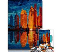 Jigsaws Puzzles 1000 Pieces for Teenagers Gifts Stained Glass City Teenager Jigsaw,Vibrant And Unique Design Relaxing & Challenging Puzzle Experience 75x50cm