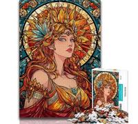 Jigsaws Puzzles 1000 Pieces for Teenagers Gifts Stained Glass Goddess,Family Game Stress Reliever Difficult Challenge Suitable for Couples (75x50cm)
