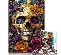 Jigsaws Puzzles 1000 Pieces for Teenagers Gifts Stained Glass Skull Teenager Puzzles,Decompressing Intellectual Educational Toy Birthday Gift (size 38x26cm)