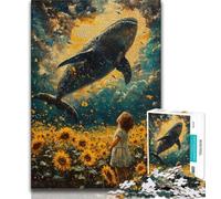 Jigsaws Puzzles 1000 Pieces for Teenagers Gifts Sunflowers And Whales Teenager Puzzles,Decompressing Intellectual Educational Toy Birthday Gift (size 38x26cm)