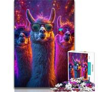 Jigsaws Puzzles 1000 Pieces for Teenagers Gifts Three Neon Alpacas,Stress Reliever Difficult Challenge Is Ideal As Gifts for The Whole Family 38x26cm