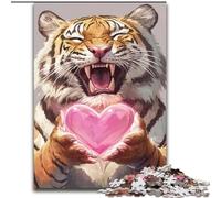 Jigsaws Puzzles 1000 Pieces for Teenagers Gifts Tiger Holding A Heart, Suitable for Ages 14 And Up Home Decor Deal As Gifts for The Whole Family (Size 50x75cm)
