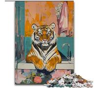 Jigsaws Puzzles 1000 Pieces for Teenagers Gifts Tiger in The Bathroom, Help The Brain Exercise Addictive Toys to Cultivate Patience Perfect Decoration (Size 50x75cm)