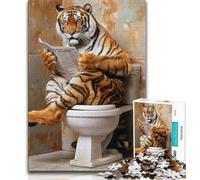 Jigsaws Puzzles 1000 Pieces for Teenagers Gifts Tiger on The Toilet,Challenging Game Toys Wall Decoration Unique Birthday And Xmas Gifts (75x50cm)