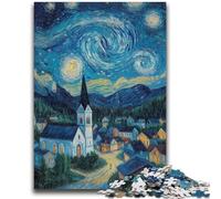 Jigsaws Puzzles 1000 Pieces for Teenagers Gifts Village Under The Night Sky 1000 Piece Puzzle,Perfect for Game Nights, Colorful Toy for Home Gift (38x26cm)