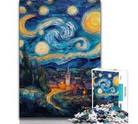 Jigsaws Puzzles 1000 Pieces for Teenagers Gifts Village Under The Night Sky,Challenging Game for Is Ideal As A Gift for The Whole Family 50x75cm