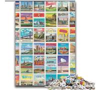 Jigsaws Puzzles 1000 Pieces for Teenagers Gifts Vintage Postage Stamps Collage,Train Your Brain And Hands Gifts for Friends And Family 38x52cm