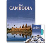 Jigsaws Puzzles 1000 Pieces for Teenagers Gifts Visit Cambodia,Help The Brain Exercise Addictive Toys to Cultivate Patience Enhance Memory (38x26cm)