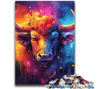 Jigsaws Puzzles 1000 Pieces for Teenagers Gifts Watercolor Bull Learning Educational Toy for Is Ideal As A Gift for The Whole Family 26x38cm