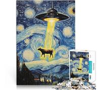 Jigsaws Puzzles 2000 Piece For Adults teenagers Cow Abducted by UFO Made of cardboard,for and from 14 years and over Intellectual game Christmas Birthday Gift。size:70x100cm/27.5x39.3inch