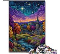 Jigsaws Puzzles 2000 Pieces for Adults Gifts Village Under The Night Sky,Family Game Stress Reliever Difficult Challenge Enhance Love between Couples 70X100cm