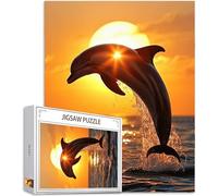 Jigsaws Puzzles for Adults 1000 pcs Pieces, Dolphin Puzzle Sunset Pattern Design, Wooden Puzzle Educational Games Challenging, DIY Adult Crafts with Gift Box, Home Room Wall Decor, 30x20in, Model952