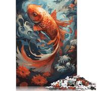 Jigsaws Puzzles for Adults Japanese Koi Fish 500 Piece Jigsaw Puzzle Wooden Puzzles Suitable for Adults And over 18 Years Old Brain Teaser Puzzle 500pcs (52x38cm)