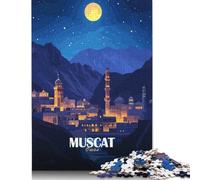Jigsaws Puzzles for Adults Muscat, Oman Nightscape Illustration 500 Piece Jigsaw Puzzle Wooden Puzzles Suitable for Adults And over 18 Years Old Brain Teaser Puzzle 500pcs (52x38cm)