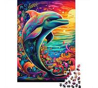 Jigsaws Puzzles for Adults Psychedelic Dolphin 1000 Piece Jigsaw Puzzle Wooden Puzzles Suitable for Adults And over 18 Years Old Brain Teaser Puzzle 1000pcs (75x50cm)