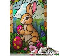 Jigsaws Puzzles for Adults Stained Glass Easter Bunny 1000 Piece Jigsaw Puzzle Wooden Puzzles Suitable for Adults And over 18 Years Old Brain Teaser Puzzle 1000pcs (75x50cm)