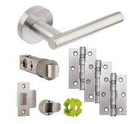JIGTECH JTB71215 Eden Door Pack, Includes Stylish Satin Chrome Plated Levers on 53mm Dia Round Roses, Hinges, and CE Smart Latch, Perfect for use in Residential or Commercial environments