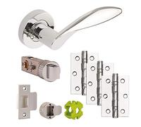 JIGTECH JTB82000 CRESTA PRIVACY Door Pack,Stylish Satin Chrome/Polished Chrome Plated Levers on round roses,hinges,and CE smart privacy Latch, perfect for use in residential or commercial environments
