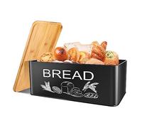 JIGUOOR Black Bread Bin, Large Space Saving Vertical Metal Bread Box with Bamboo Cutting Board Lid, Farmhouse Bread Bins for Kitchen Bread Storage, Dry food, Kitchen Parts Box, 12.99" x 7.08" x 4.72"