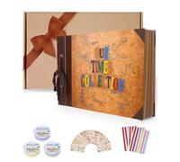 JIGUOOR Scrapbook Photo Album 11.6 X 7.5 Inch 80 Pages, Retro Style Hard Cover, Journal Adventure Scrapbook Album, Memory Book For Couples, Anniversary, Couples Gift Ideas