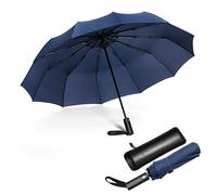JIGUOOR Windproof Strong Umbrella - Compact, Light, Automatic, Portable - Wind Resistant, Folding Backpack Auto Open/Close 12 Ribs Umbrella for Rain - Men and Women (Navy Blue)