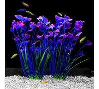 JIH Plastic Plants for Aquarium,Tall Artificial Plants for Fish Tank Decor 15.6 Inch (2 Pcs) (Purple)