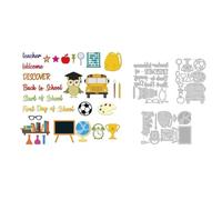 JIHFOHHA 3Pcs School Bus Book Cutting Die Student Teacher Embossing Metal Dies Cut for DIY Scrapbooking Album Decorative Paper Crafting Card Making