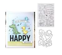 JIHFOHHA Cute Dinosaur Duck Flag Clear Stamps and Dies Die for Card Making, Birthday Cutting Die and Stamps Set for DIY Scrapbooking Album Decorative