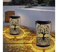 JiHiGe Solar Lights Garden, 2 Pack Life Tree Pattern Metal Solar Lanterns Outdoor Hanging Lights, IP65 Waterproof Solar Powered Garden Ornaments