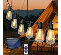 JiHiGe Solar String Lights Outdoor, 49FT Solar Powered Lights with Remote IP65 Waterproof USB Charging 30+2 LED Shatterproof Bulbs 4 Light Modes for Camping Backyard