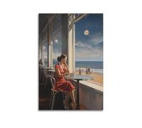 JIHJOO A Day at The Sea in The Style of Edward Hopperwall Art Canvas Aesthetic Music And Movie Decoration Living Room Bedroom 16x24inch(40x60cm) Unframe-style