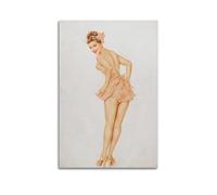 JIHJOO Alberto Vargas Painter's Artwork - (Pin Up Girls No.32) wall Art Canvas Aesthetic Music And Movie Decoration Living Room Bedroom 08x12inch(20x30cm) Unframe-style