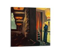 JIHJOO Edward Hopper Paintings (New York Movie) Printing Posterswall Art Canvas Aesthetic Music And Movie Decoration Living Room Bedroom 16x16inch(40x40cm) Frame-style