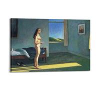 JIHJOO Edward Hopper's Work 'Women in The Sunwall Art Canvas Aesthetic Music And Movie Decoration Living Room Bedroom 16x24inch(40x60cm) Frame-style