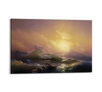 JIHJOO Ivan Aivazovsky Canvas Print - The Ninth Wave Poster Paintingwall Art Canvas Aesthetic Music And Movie Decoration Living Room Bedroom 12x18inch(30x45cm) Frame-style