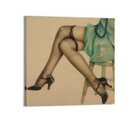 JIHJOO Pin Up Girls 12 - by Alberto Vargas Painting Art Posterswall Art Canvas Aesthetic Music And Movie Decoration Living Room Bedroom 16x16inch(40x40cm) Frame-style