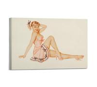 JIHJOO Pin Up Girls 6 - by Alberto Vargas Painting Art Posterswall Art Canvas Aesthetic Music And Movie Decoration Living Room Bedroom 16x24inch(40x60cm) Frame-style