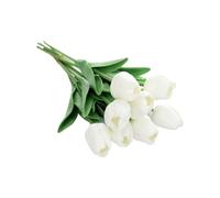 JIHUOO 10 Pcs 34cm Artificial Tulip Flowers Floral Tulip Bouquets Faux Tulip Flower Stems Fake Tulips Real Looking Artificial Spring Flowers Wedding Decorations White