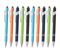 JIHUOO 10 Pcs Stylus Tip Ballpoint Pens Soft Touch Rubberized Ball Point Pens Touch Screen Pens Metal Click Pens Black Ink Pens Fine Point Smooth Writing Pens