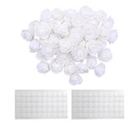 JIHUOO 100 Pcs 3.5cm Extra Small Foam Roses Mini Fake Roses Graduation Cap Flowers 3D Flowers Stickers with 100 Pcs 15mm Sticky Dot Stickers Valentine's Day Decorations White