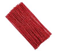 JIHUOO 100 Pcs Christmas Pipe Cleaners Glitter Craft Pipe Cleaners Tinsel Chenille Stems Fuzzy Sticks Xmas Decorations Supplies Red