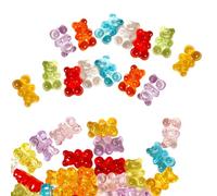 JIHUOO 100 Pcs Clear Acrylic Bear Beads Colorful Gummy Bear Beads Cute Loose Beads Decorative Craft Beads for Bracelets Key Chain Making Beads Transverse Hole