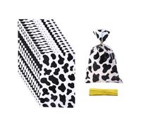 JIHUOO 100 Pcs Cow Print Gift Bags Farm Animal Candy Bags Party Favor Bags Plastic Goodie Bags Cellophane Treat Bags Cowgirl Cowboy Birthday Bags with Twist Ties