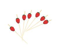 JIHUOO 100 Pcs Fruit Shape Cocktail Picks Skewers Fruit Sticks Food Sandwiche Picks Snack Tooth Picks Wooden Party Toothpicks for Appetizers Drinks Strawberry